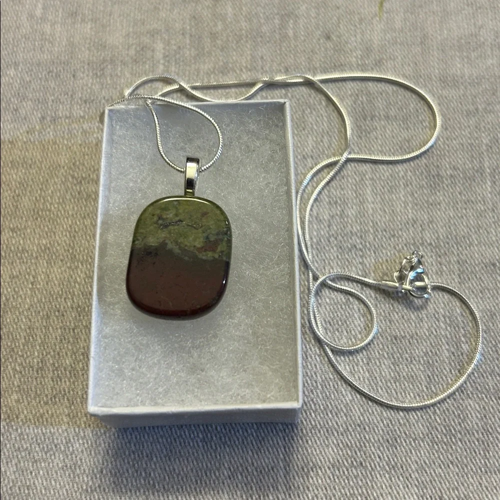 Necklace Jasper/Bloodstone handmade necklace, Silver chain 22” - Picture 6 of 6